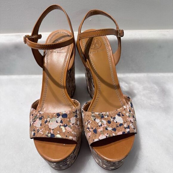 Tory Burch Solana Women's Ankle Buckle Strap Confetti Cork Platform Wedge Size 7 - Picture 3 of 6